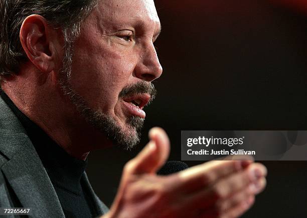 Oracle CEO Larry Ellison delivers a keynote address at the 2006 Oracle OpenWorld conference October 25, 2006 in San Francisco. The Annual Oracle...
