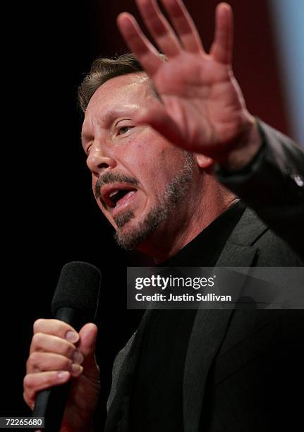 Oracle CEO Larry Ellison delivers a keynote address at the 2006 Oracle OpenWorld conference October 25, 2006 in San Francisco. The Annual Oracle...