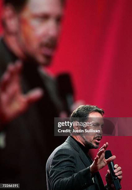 Oracle CEO Larry Ellison delivers a keynote address at the 2006 Oracle OpenWorld conference October 25, 2006 in San Francisco. The Annual Oracle...