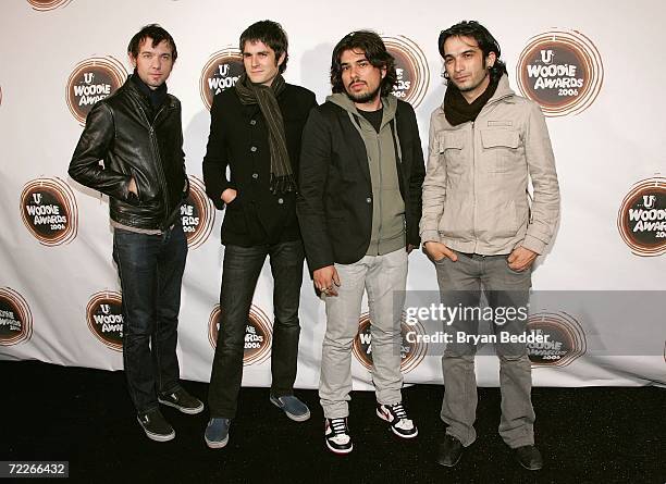 Alternative rock band members Jim ward, Keeley Davis, Matt Miller and Tony Hajjar of Sparta attend the mtvU Woodie Awards 2006 at the Roseland...