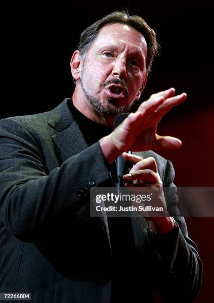 Oracle CEO Larry Ellison delivers a keynote address at the 2006 Oracle OpenWorld conference October 25, 2006 in San Francisco. The Annual Oracle...