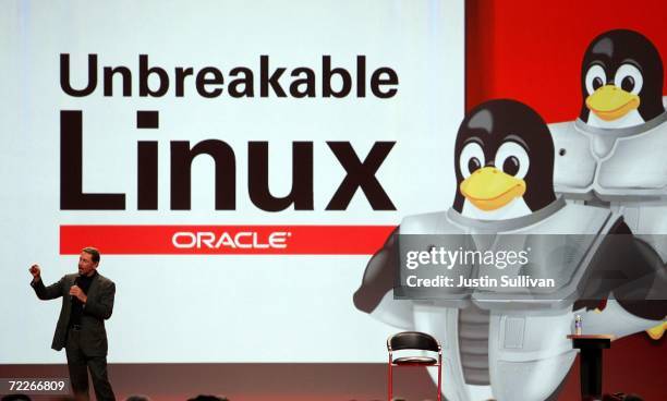 Oracle CEO Larry Ellison delivers a keynote address at the 2006 Oracle OpenWorld conference October 25, 2006 in San Francisco. The Annual Oracle...