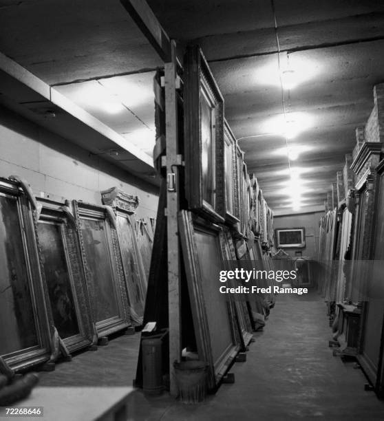 Paintings from the National Gallery in a subterranean chamber at Manod Quarry, north Wales, September 1942. The gallery's art works have been moved...