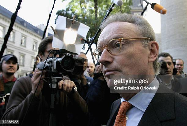 Klaus Esser, former chairman of Mannesmann leaves the courthouse after the opening day of his trial on October 26, 2006 in Duesseldorf, Germany. The...
