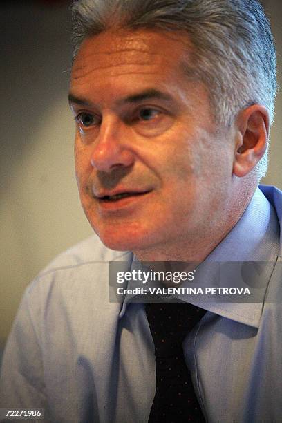 The leader of the Bulgarian ultra-nationalist party Ataka and presidential candidate, Volen Siderov speaks during an interview with AFP in Sofia, 26...