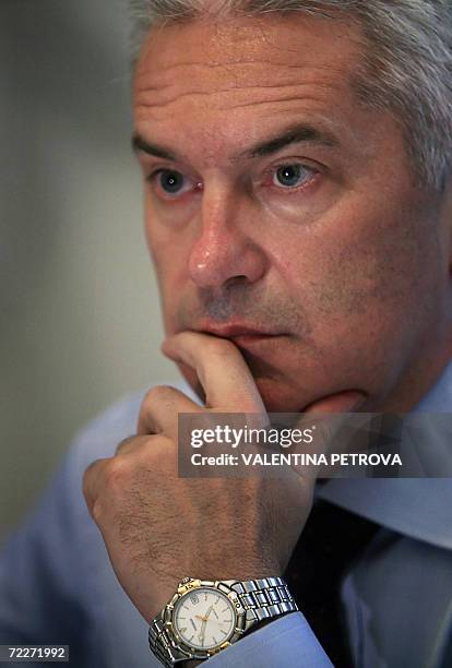The leader of the Bulgarian ultra-nationalist party Ataka and presidential candidate, Volen Siderov ponders during an interview with AFP in Sofia, 26...
