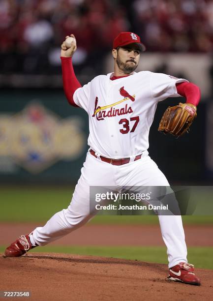 Starting pitcher Jeff Suppan of the St. Louis Cardinals throws a pitch against the Detroit Tigers during Game Four of the 2006 World Series on...