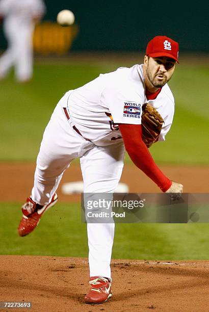 Starting pitcher Jeff Suppan of the St. Louis Cardinals pitches against the Detroit Tigers during Game Four of the 2006 World Series on October 26,...