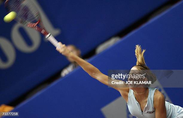Nicole Vaidisova of the Czech republic serves to Jelena Jankovic of Serbia during their quarter-final match of the WTA Linz tournament 27 October...