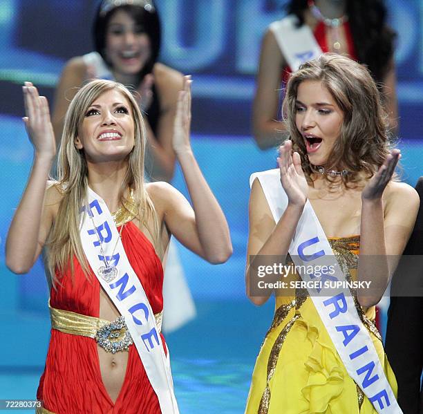 Ukraine runner-up Alena Avramenko applauds as Miss France Alexandra Rosenfeld is named Miss Europe 2005 at the climax of the beauty pageant final in...