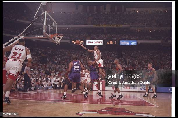 General view of a Game Three of the NBA finals between the Chicago Bulls and the Phoenix Suns at the United Center in Chicago, Illinois. The Suns won...