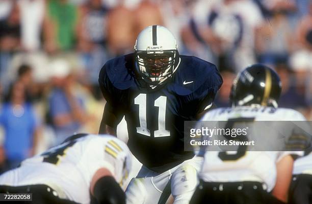 Outside linebacker LaVar Arrington of the Penn State Nittany Lions in action during a game against the Southern Mississippi State Golden Eagles at...