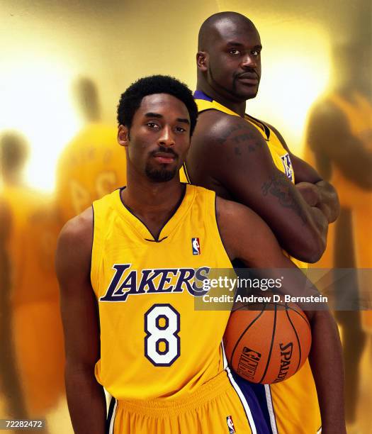 Kobe Bryant and Shaquille O'Neal of the Los Angeles Lakers pose for a portrait in Los Angeles, California. NOTE TO USER: User expressly acknowledges...