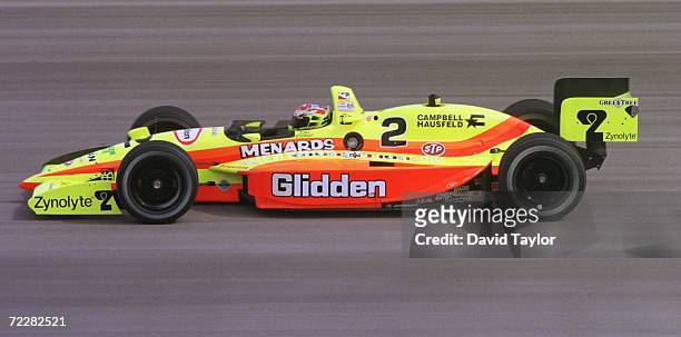 Tony Stewart powers the Team Menard Lola Ford T95/00 during practice for the Las Vegas 500K, Round Two of the Indy Racing League Championship at Las...