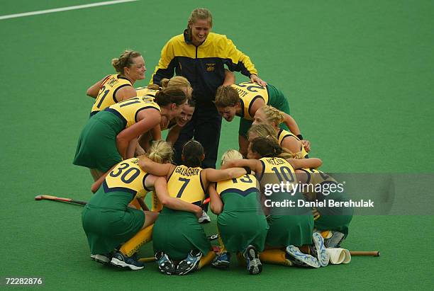 Australia celebrates victory during the BDO Hockey Champions Trophy gold medal match between Australia and China at the Sydney Olympic Park Hockey...