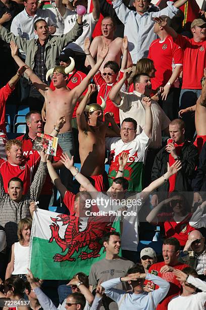 Welsh Fans enjoying the weather during the Norway v Wales Match at the Ullevaal Stadium May 27, 2004 in Oslo, Norway.