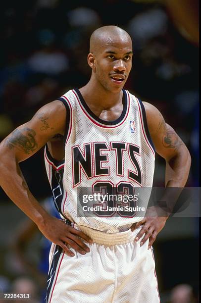 Stephon Marbury of the New Jersey Nets looking on during the game against the Dallas Mavericks at the Continental Airlines Arena in East Rutherford,...