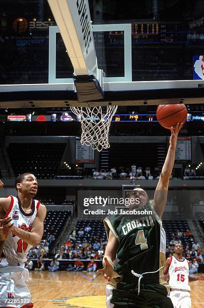 Marko Popovic of Croatia who plays for Team World jumps to shoot the ball during The Nike Hoop Summit against Team USA at the Conseco Fieldhouse in...