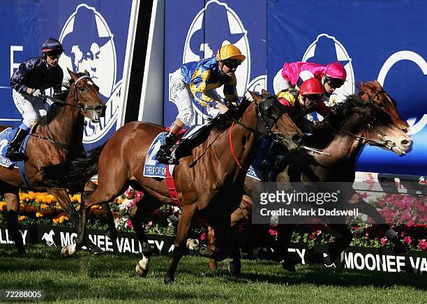 Craig Williams riding Fields Of Omagh on the outside narrowly defeats El Segundo ridden by Darren Gauci and Pompeii Ruler ridden by Craig Newitt to...