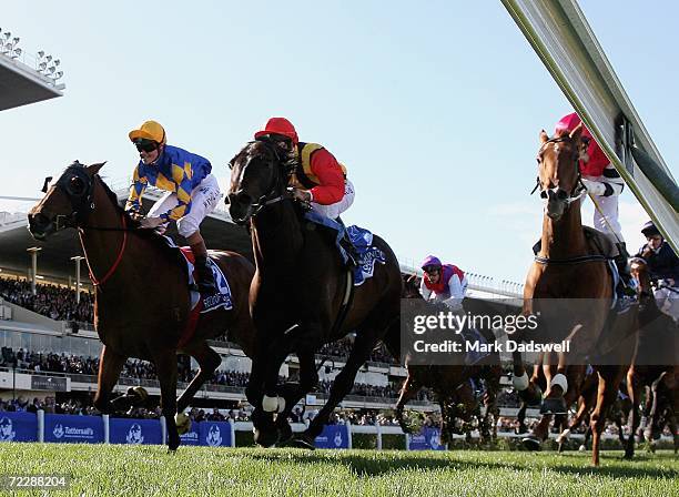 Craig Williams riding Fields Of Omagh on the outside narrowly defeats El Segundo ridden by Darren Gauci and Pompeii Ruler ridden by Craig Newitt to...