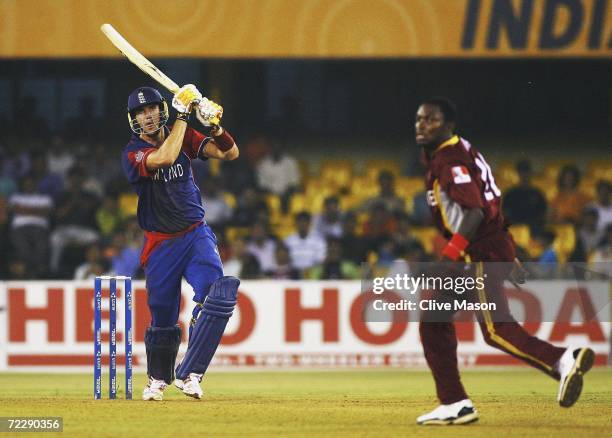 Kevin Pietersen of England in action during the ICC Champions Trophy match between England and the West Indies at the Sardar Patel Gujrat Stadium on...