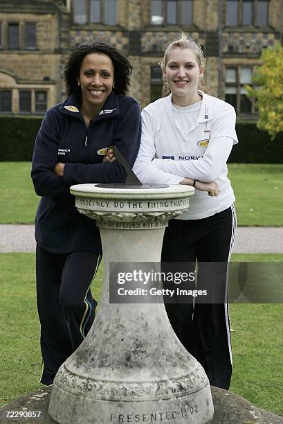 Dame Kelly Holmes poses with Hannah Brooks during the 'On Camp with Kelly' weekend sponsored by Norwich Union held at Tonbridge School on October 28,...