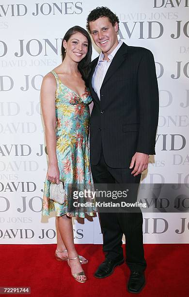 Swimmer and TV personality Giaan Rooney and her partner Patrick Murphy arrive at the launch of the new ground floor at David Jones Melbourne October...