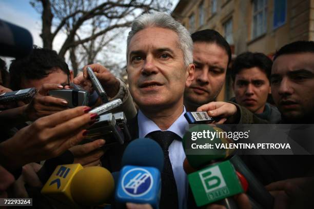 Ultra nationalist presidential candidate Volen Siderov answers journalists' questions after he casted his ballot at a polling station in Sofia, 29...