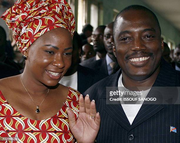 Kinshasa, Democratic Republic of the Congo: Democratic Republic of Congo incumbent president Joseph Kabila, accompanied bith his wife Olive are...