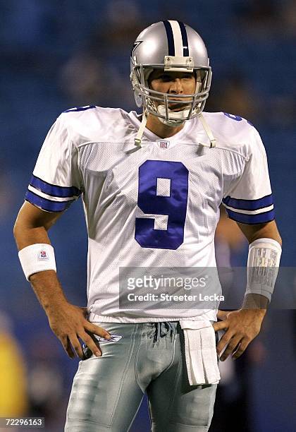 Tony Romo of the Dallas Cowboys watches on before the start of their game against the Carolina Panthers on October 29, 2006 at Bank of America...