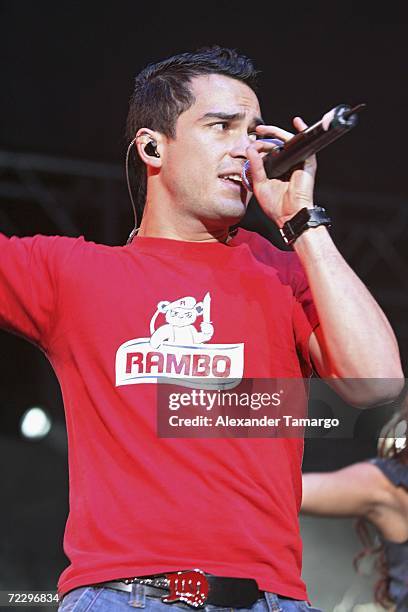 Singer Alfonso "Poncho" Herrera Rodriguez of the group RBD performs during the Amor A La Musica concert at American Airlines Arena on October 29,...