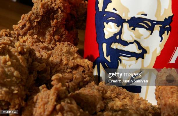 Bucket of KFC Extra Crispy fried chicken is displayed October 30, 2006 in San Rafael, California. KFC is phasing out trans fats and plans to use zero...