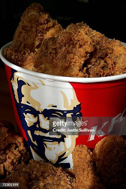 Bucket of KFC Extra Crispy fried chicken is displayed October 30, 2006 in San Rafael, California. KFC is phasing out trans fats and plans to use zero...