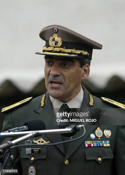 El flamante Comandante en Jefe del Ejercito de Uruguay, Gral. Jorge Rosales, da un discurso durante la ceremonia de asuncion el 30 de octubre de...