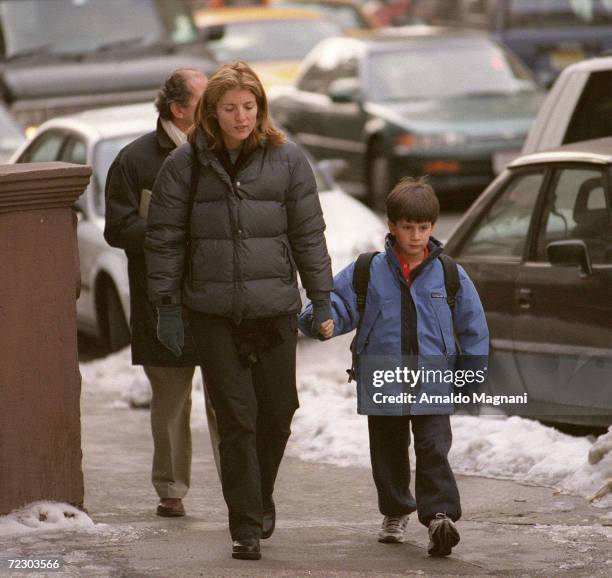 Caroline Kennedy Schlossberg walks with her son John Schlossberg on the upper east side of Manhattan February 1, 2000 in New York City. This July...