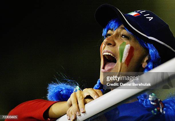 An Italian fan gets involved during the Rugby World Cup 2003 Pool D match between Italy and Tonga held on October 15, 2003 at the Canberra Stadium,...