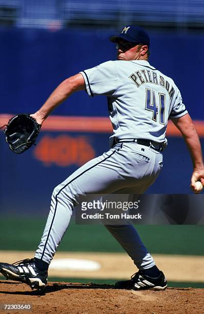 Pitcher Kyle Peterson of the Milwaukee Brewers winds up for the pitch during the game against the San Diego Padres at the Qualcomm Park in San Diego,...