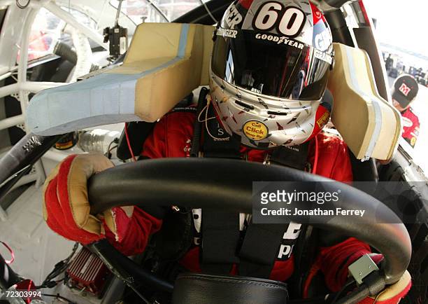 Greg Biffle prepares to practice for the BUSCH Sams Town 300 race at the NASCAR Winston Cup UAW-Daimler Chrysler 400 at the Las Vegas Motor Speedway...