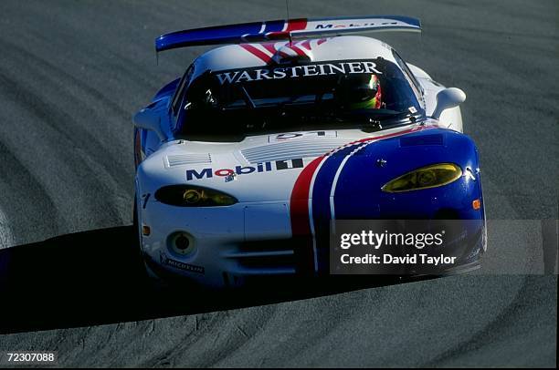 Olivier Beretta of France and Pedro Lamy of Portugal driving the Dodge Viper GTS-R during the Vista Fia GT Championship at the Laguna Seca Raceway in...