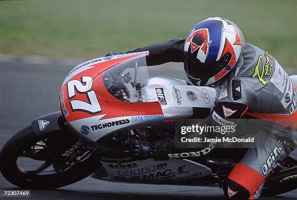 Marco Petrini of Italy in action for the Racing service Team during the 125cc Class British Grand Prix held at Donigton Park Race Track in...