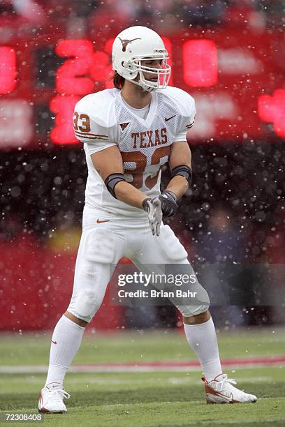 Scott Derry of the Texas Longhorns stands ready on the field during the game against the Nebraska Cornhuskers on October 21, 2006 at Memorial Stadium...