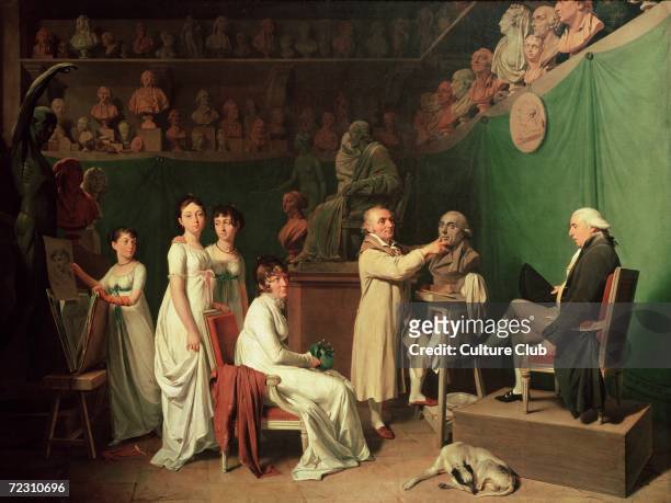 Jean Antoine Houdon Sculpting the Bust of Pierre Simon Marquis de Laplace in the Presence of his Wife and Daughters, 1804
