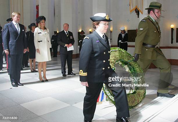 His Royal Highness The Prince of Orange and Her Royal Highness Princess Maxima of The Netherlands attend a Wreath laying ceremony at the National War...