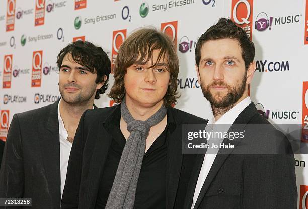 Tim Rice-Oxley, Tom Chaplin and Righard Hughes of Keane arrive at the Q Awards 2006 held at the Grosvenor House Hotel on October 30, 2006 in London,...