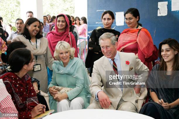 Prince Charles, Prince of Wales and Camilla, Duchess of Cornwall meet staff and students at the all female Fatima Jinnah University on October 31,...