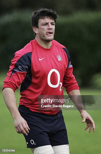 Martin Corry the England captain looks on during the England rugby union training session at Bisham Abbey on October 31, 2006 in Marlow, United...