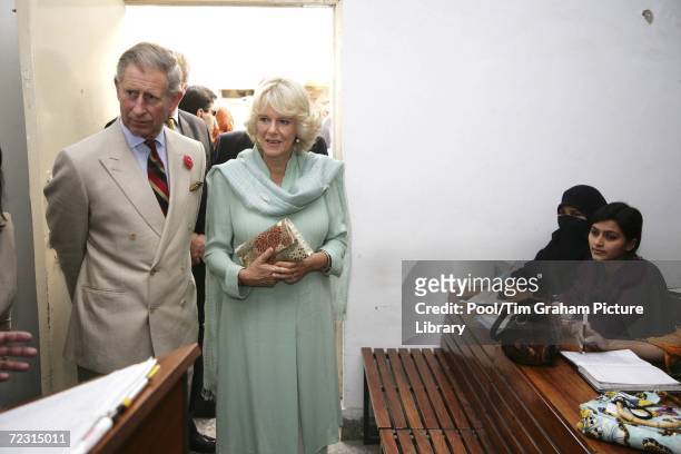 Prince Charles, Prince of Wales and Camilla, Duchess of Cornwall, wearing a Shalwar kameez, meet students at the all female Fatima Jinnah University...