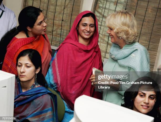 Camilla, Duchess of Cornwall visits the all female Fatima Jinnah University on October 31, 2006 in Rawalpindi, Pakistan.