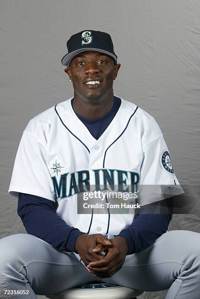 Mike Cameron of the Seattle Mariners poses for a photo during Team Photo Day at the Mariners Spring Training in Peoria, Az. Digital Photo. Photo by...