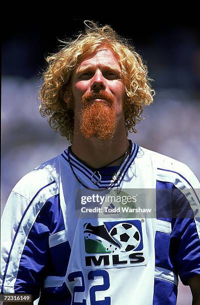 Close up of Alexi Lalas of the West Team as he stands on the field before the MLS All-Star Game against the East Team at the Qualcomm Stadium in San...